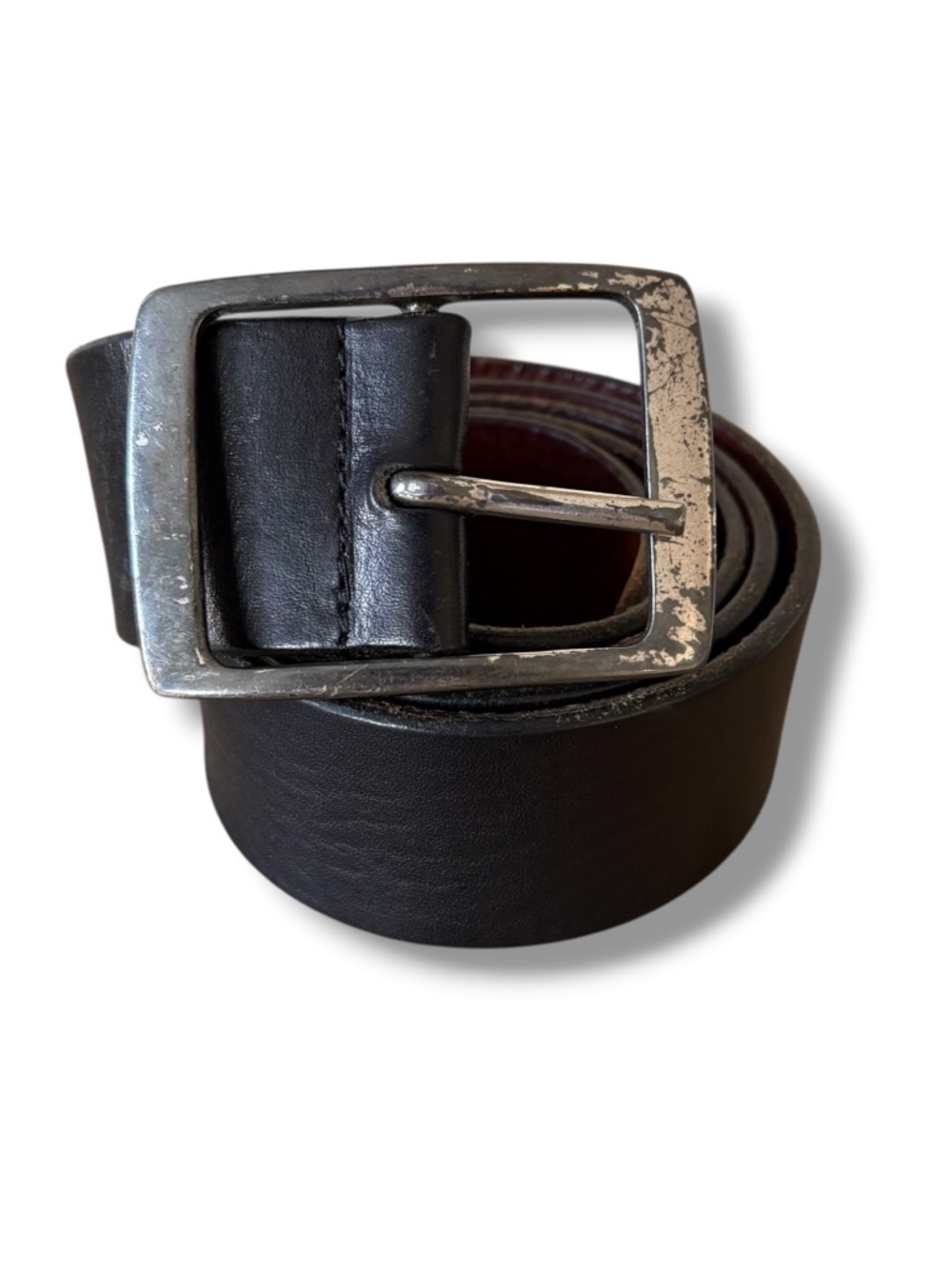 Cole Haan Mens Black Leather Belt 42 Metal Buckle Classic 1.5 Inch Office Work